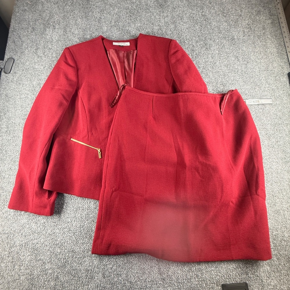 Tahari Arthur S Levine Brick Red Textured Skirt Suit Set Size 18 Blazer Skirt